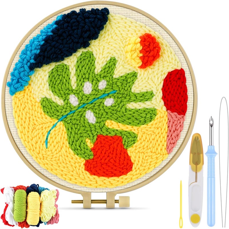 TINDTOP Punch Needle Kits, Punch Embroidery Kits for Adults Beginner, Tool with Punch Needle Fabric, Hoops, Yarns and Sewing Needles - Image 1